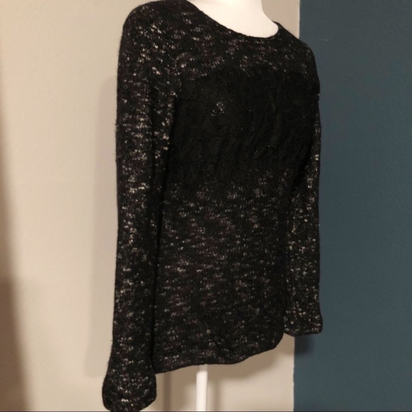 Zara black white fuzzy lace trimmed sweater - Picture 3 of 15